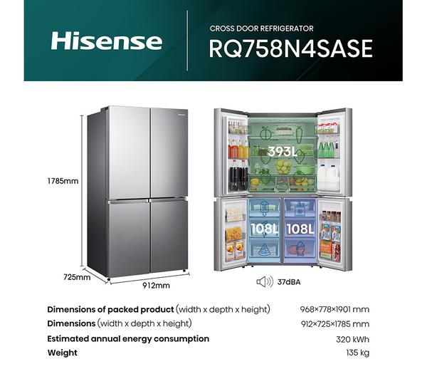 Frigorífico Americano Hisense inox 4 puertas 178*91cm RQ758N4SASE OUTLET