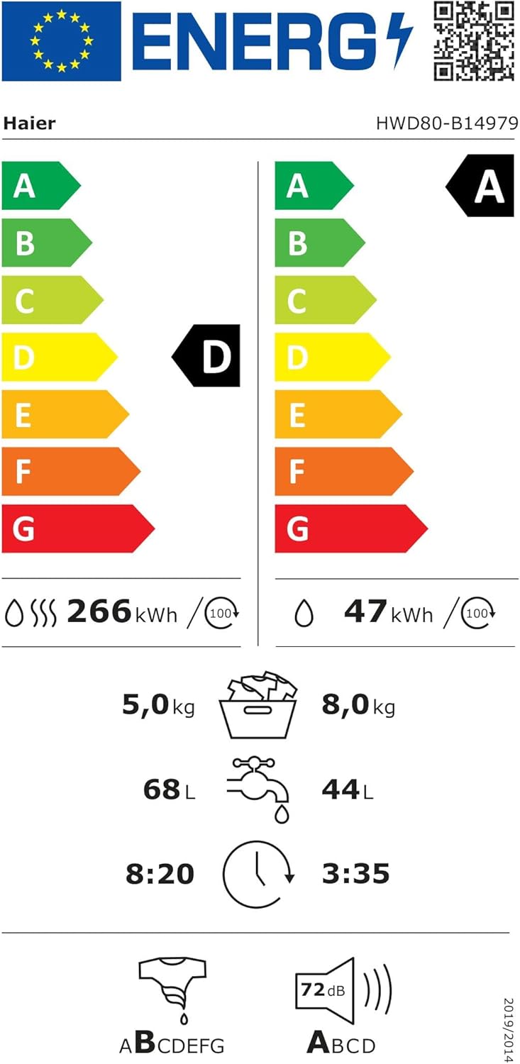Lavadora Haier 8kg blanca 1400rpm HW80-B14979 OUTLET