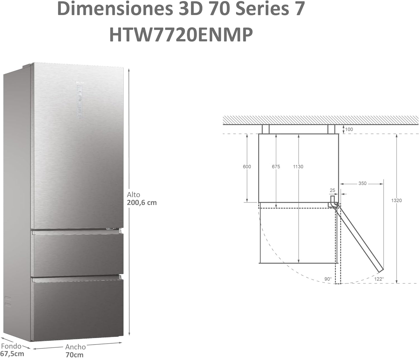Frigorífico francés Haier inox 200*70cm HTW7720ENMP OUTLET