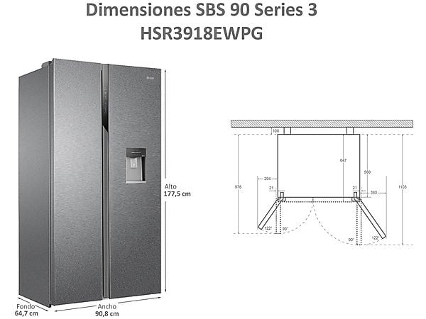 Frigorífico americano Haier inox 178*90cm HSR3918EWPG OUTLET