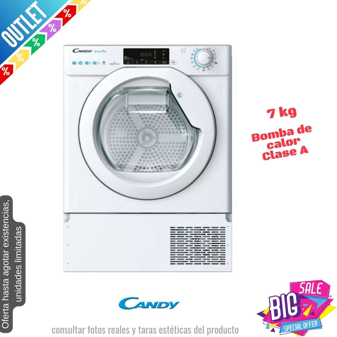 Secadora Candy 7kg bomba de calor blanco integración CBTDH7A1TE-80 OUTLET