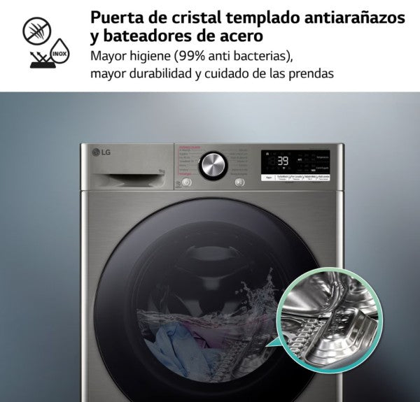 Lavadora LG 9kg inox 1400rpm F4WR7009AGS OUTLET