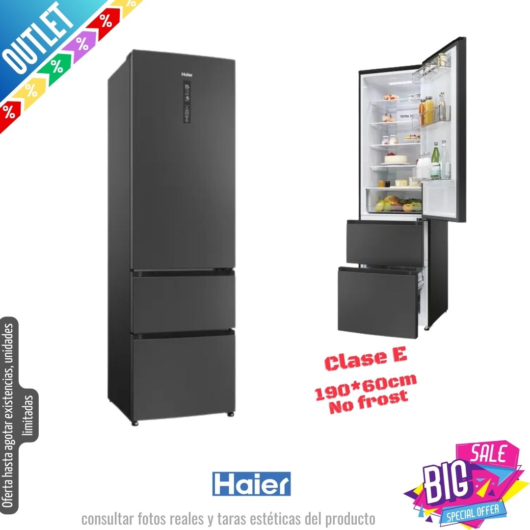Frigorífico francés Haier negro 190*60cm HETR3619ENPB OUTLET