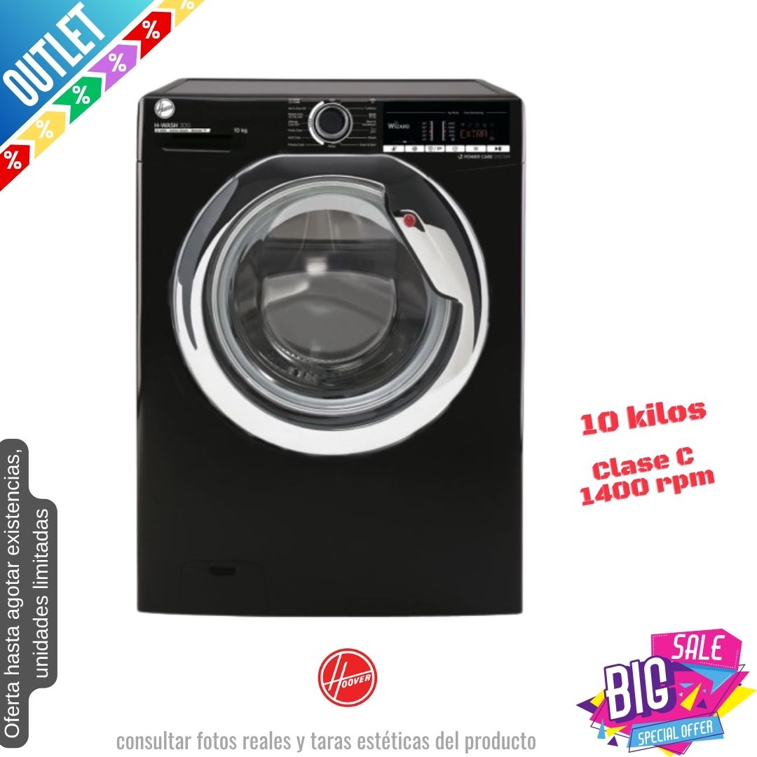 Lavadora Hoover 10kg negra 1400rpm H3WS4105TACBE-80 OUTLET