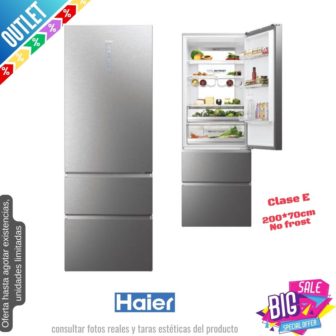 Frigorífico francés Haier inox 200*70cm HTW7720ENMP OUTLET
