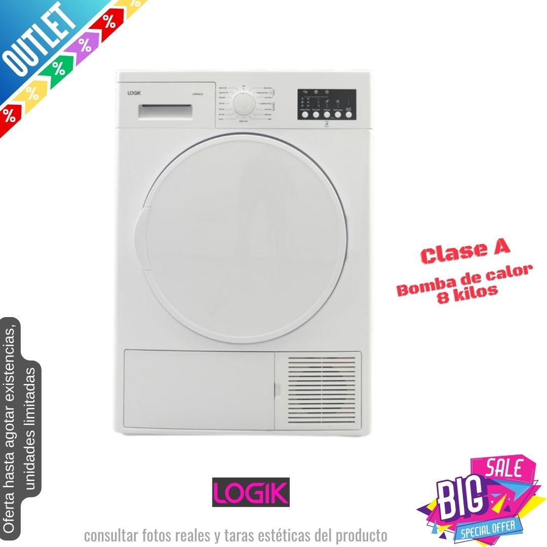 Secadora Logik 8kg bomba de calor blanca LHP8W18 OUTLET