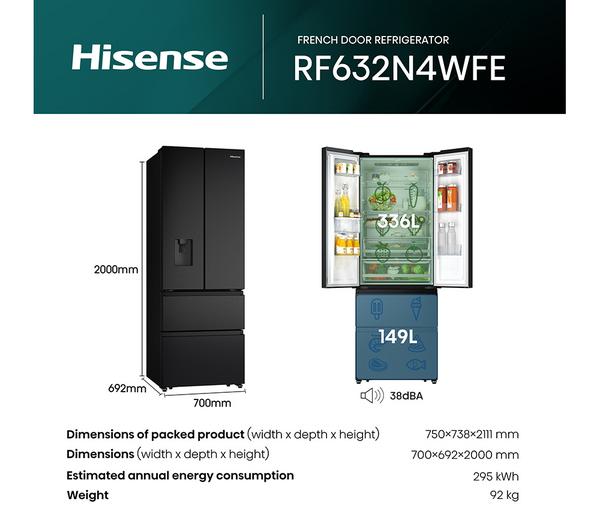Frigorífico francés Hisense negro 200*70cm RF632N4WFE OUTLET