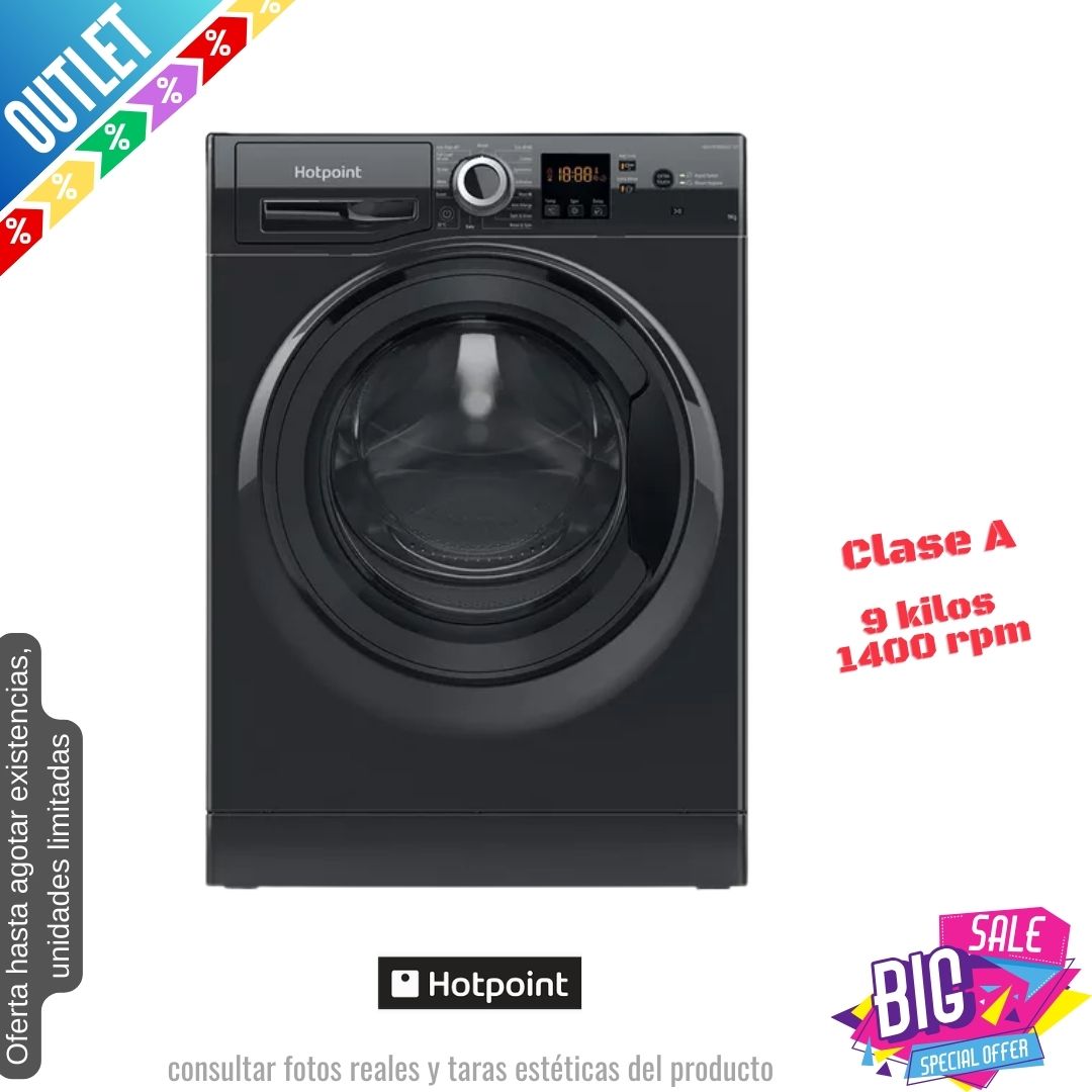 Lavadora Hotpoint 9kg negra 1400rpm NSWR946BS OUTLET