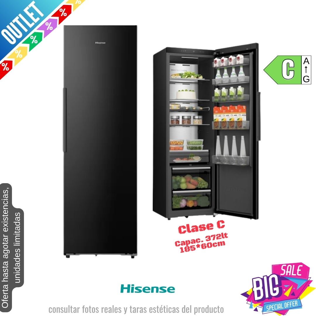 Frigorífico Hisense negro 1 puerta 185*60cm RL5K370GSFC OUTLET