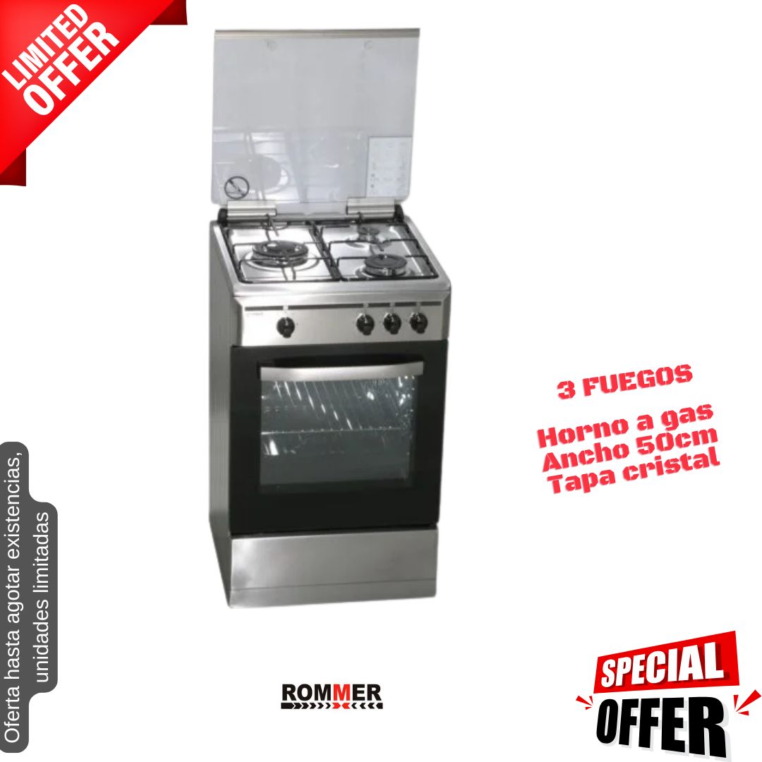 Cocina de gas inox 4 fuegos 50cm Rommer VCH-356X OFERTA