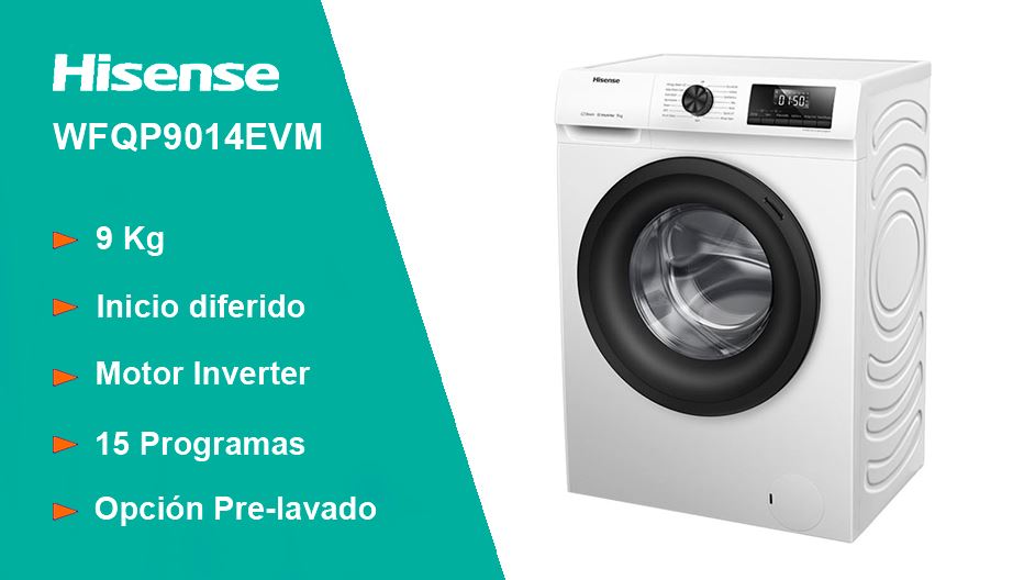 Lavadora Hisense 9kg blanca 1400rpm WFQP9014EVM OUTLET