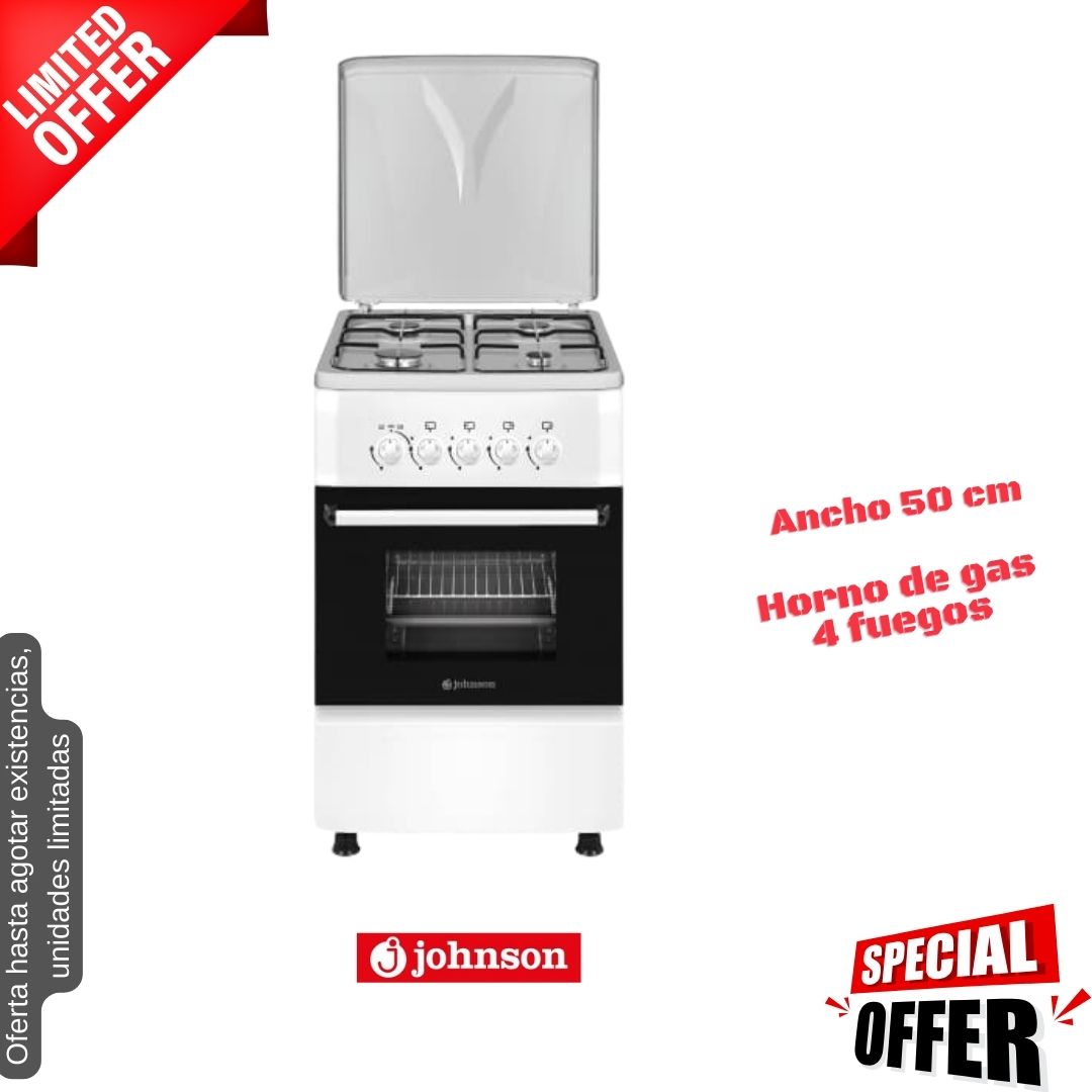 Cocina de gas blanca 4 fuegos 50cm Johnson COCI50BB OFERTA
