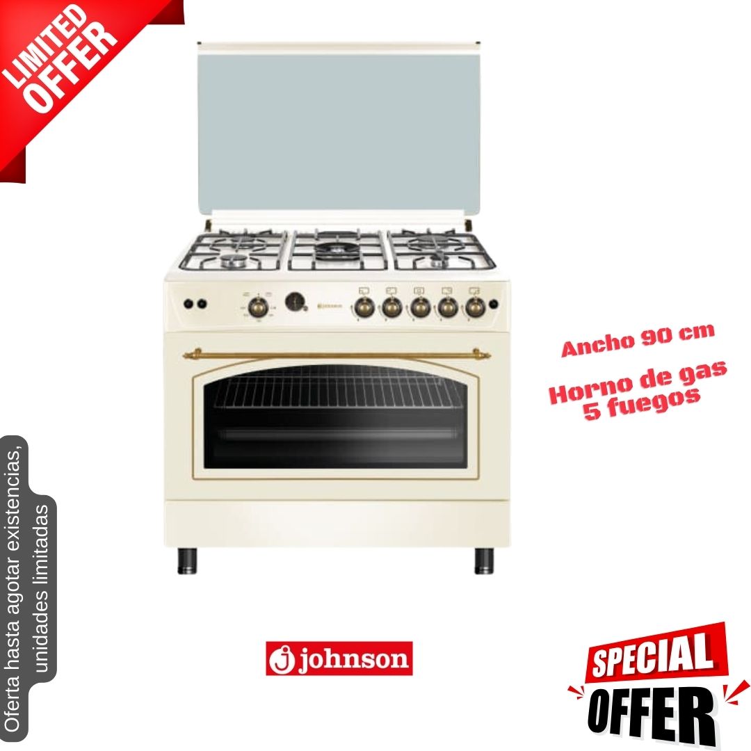 Cocina de gas crema 5 fuegos 90cm rústica Johnson COCI90BRC OFERTA