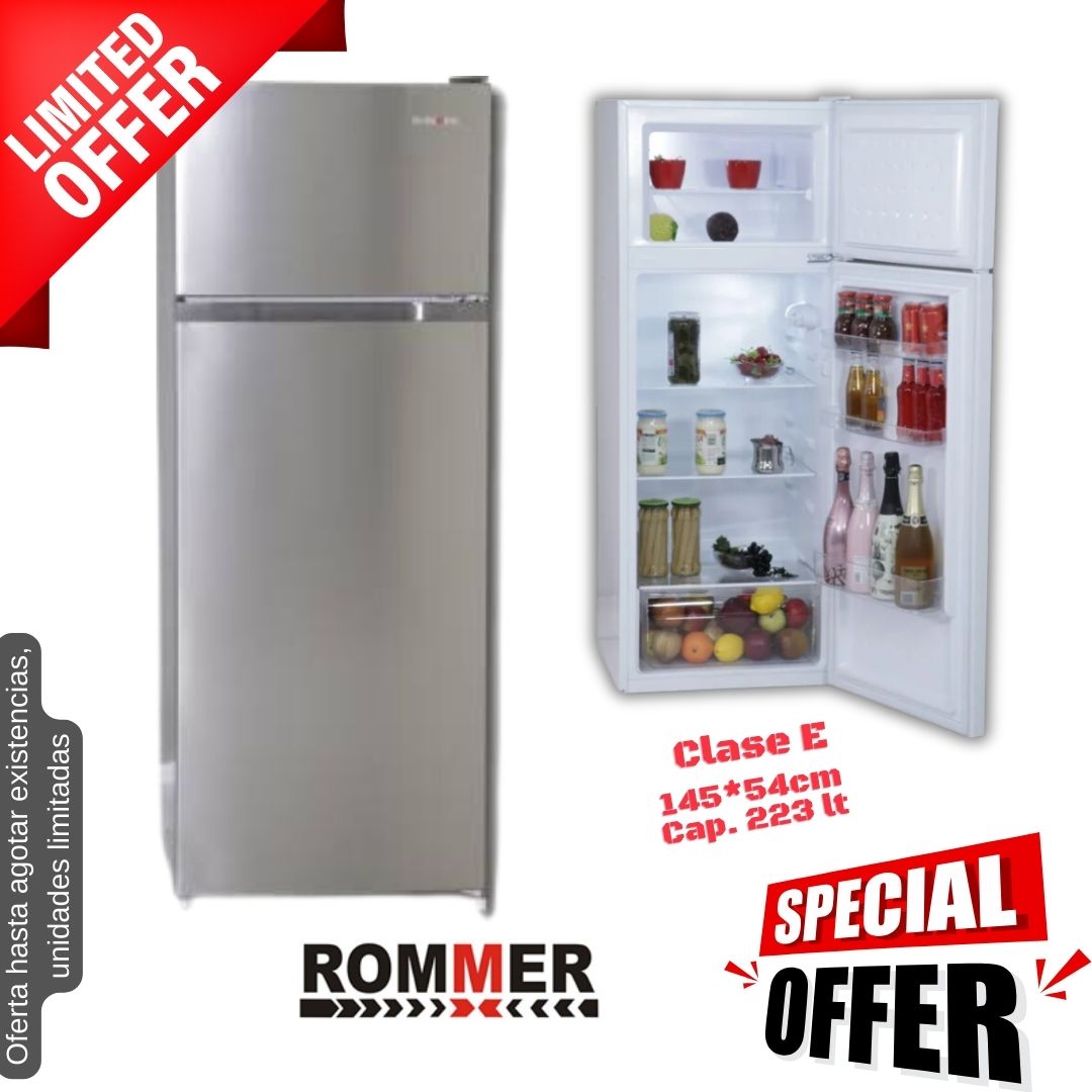 Frigorífico Rommer blanco 2 puertas 145*55cm FE251 INOX OFERTA