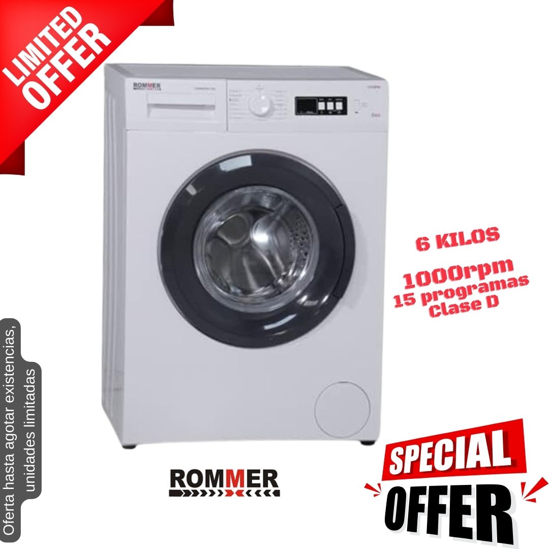 Lavadora Rommer 6kg blanca 1000rpm CHAMPION 1136 OFERTA
