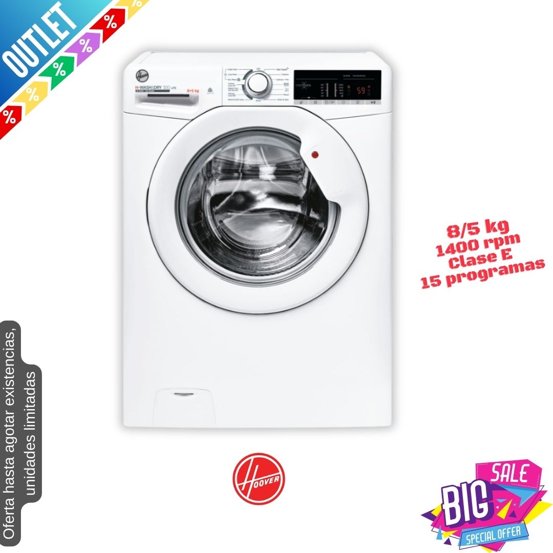 Lavasecadora Hoover 8/5kg blanca 1400rpm H3D485TE/1-80 OUTLET