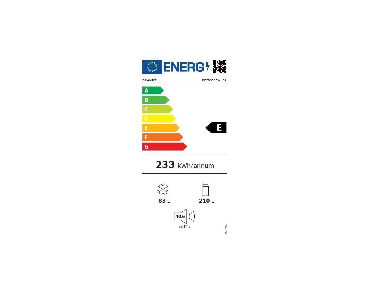 Frigorífico combi Brandt blanco 185*60cm BFC8600EW-01 OUTLET