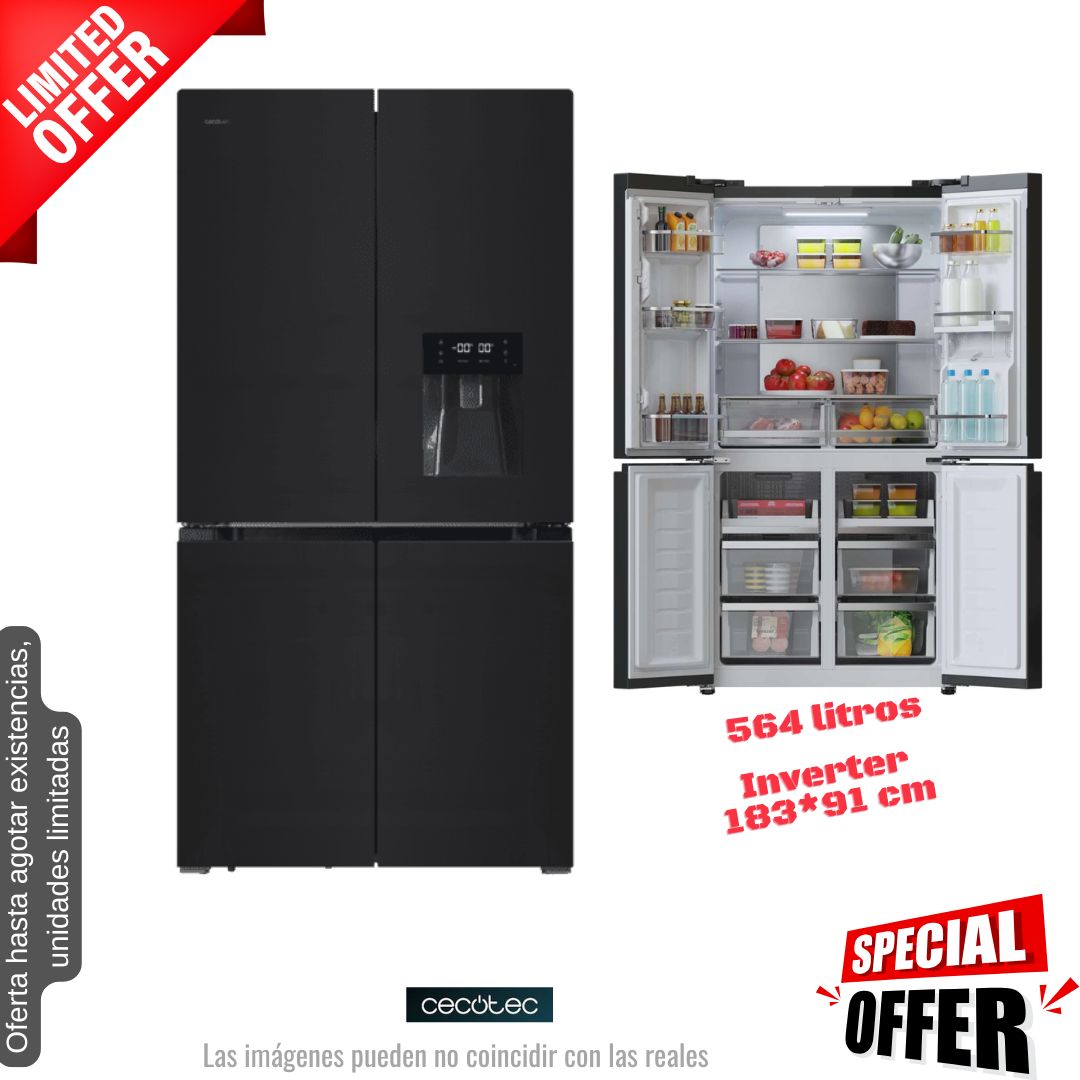 Frigorífico americano Cecotec negro cristal 183*91cm (026189) OFERTA