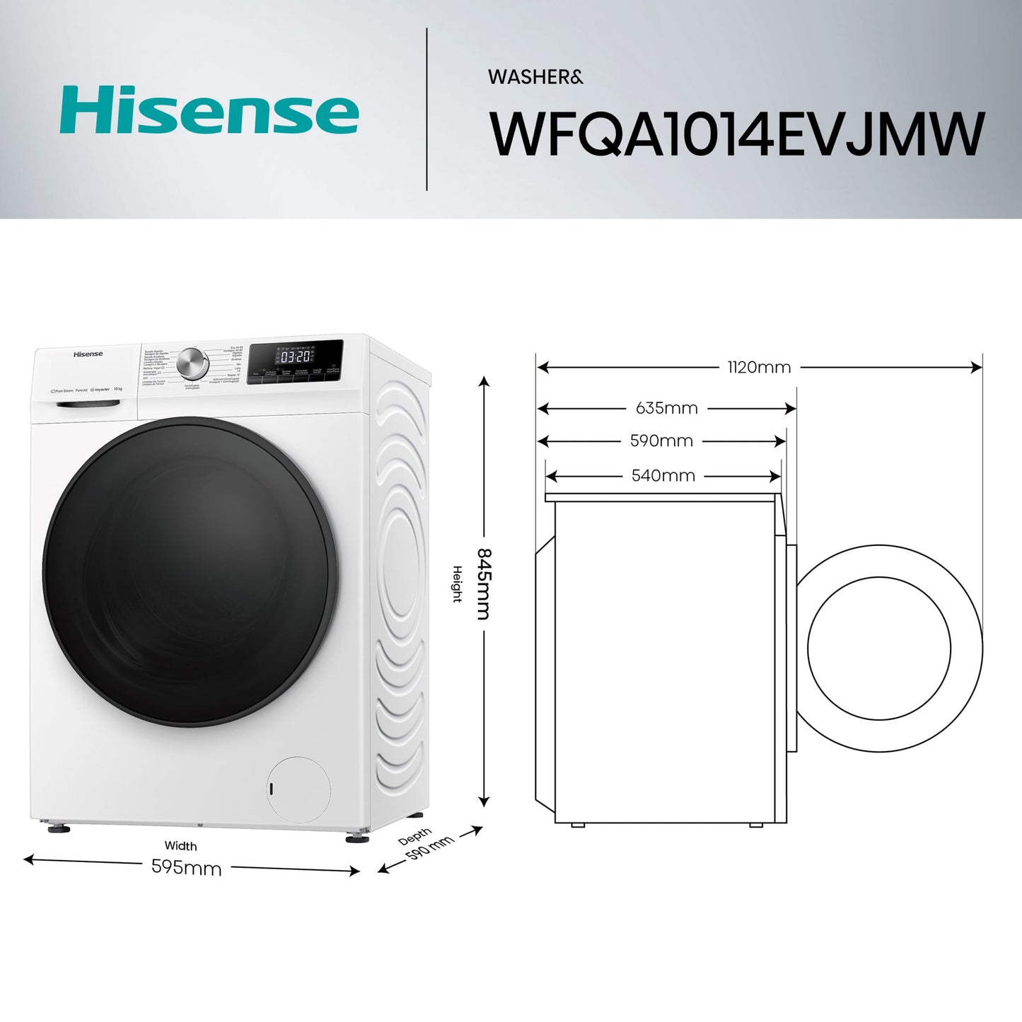 Lavadora Hisense 10kg blanca 1400rpm WFQA1014EVJM OUTLET