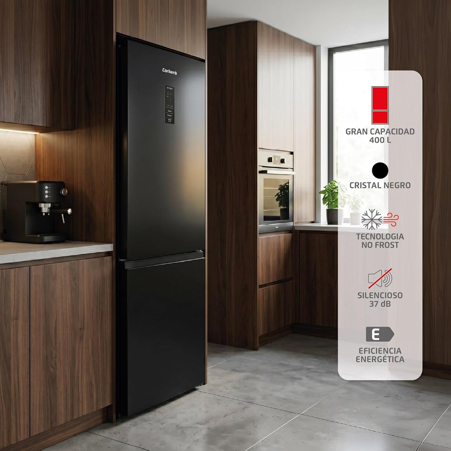Frigorífico combi Corberó negro cristal 187*60cm (026331) OFERTA