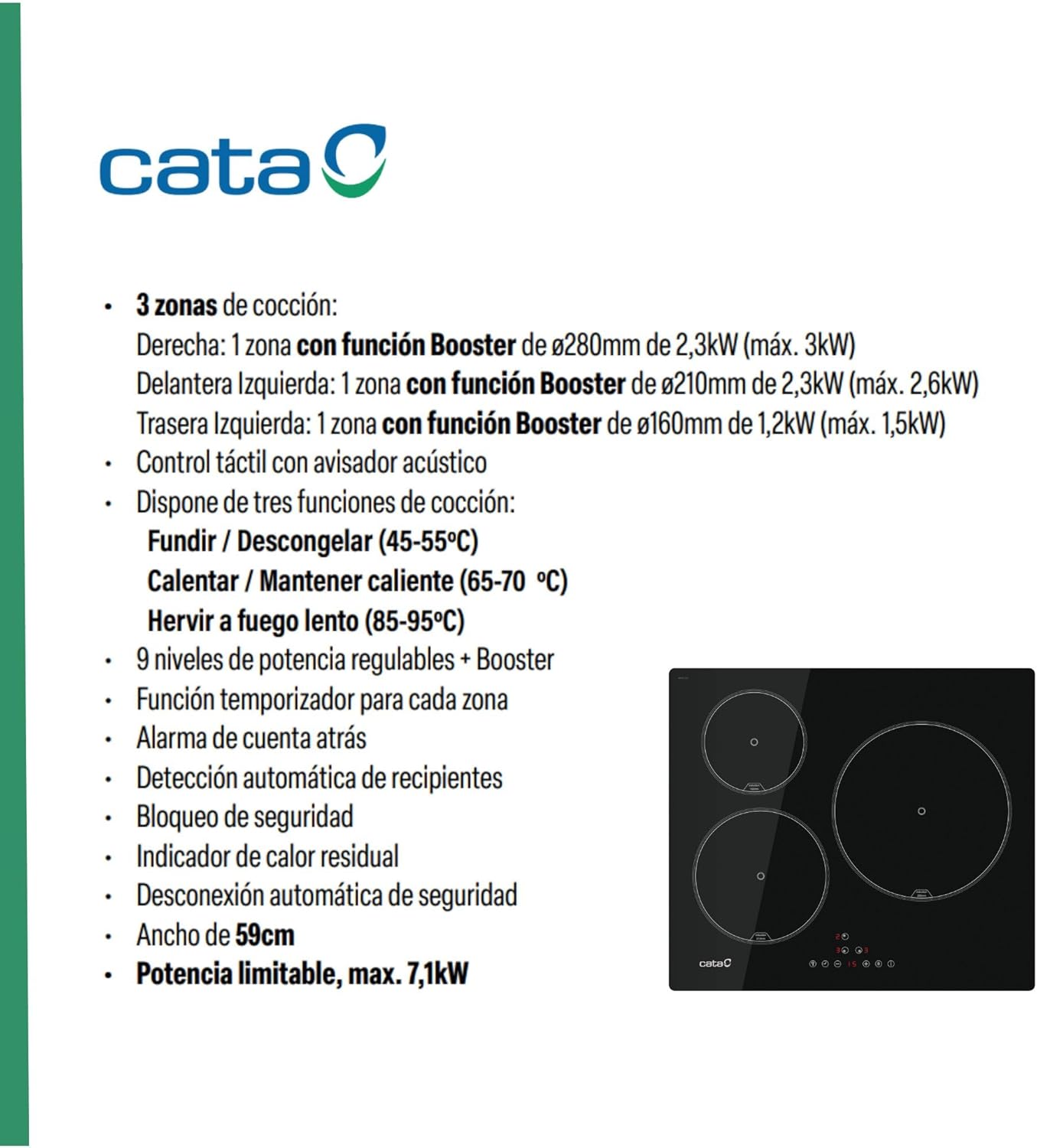 Placa  inducción Cata 3 fuegos IB6303E2BK OFERTA