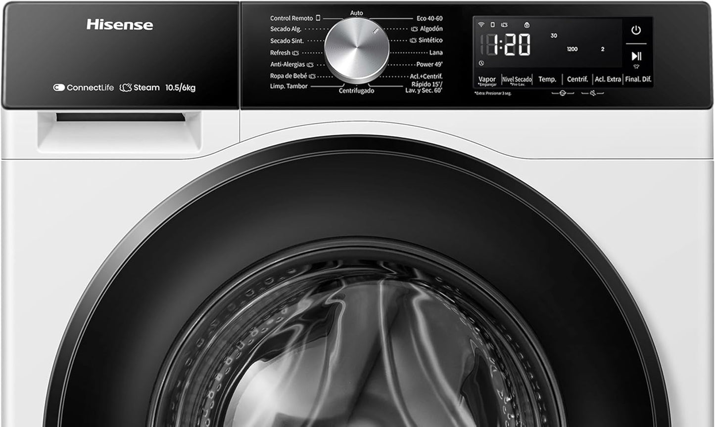 Lavasecadora Hisense 10.5/6kg blanca 1400rpm WD3S1043BW3 OUTLET