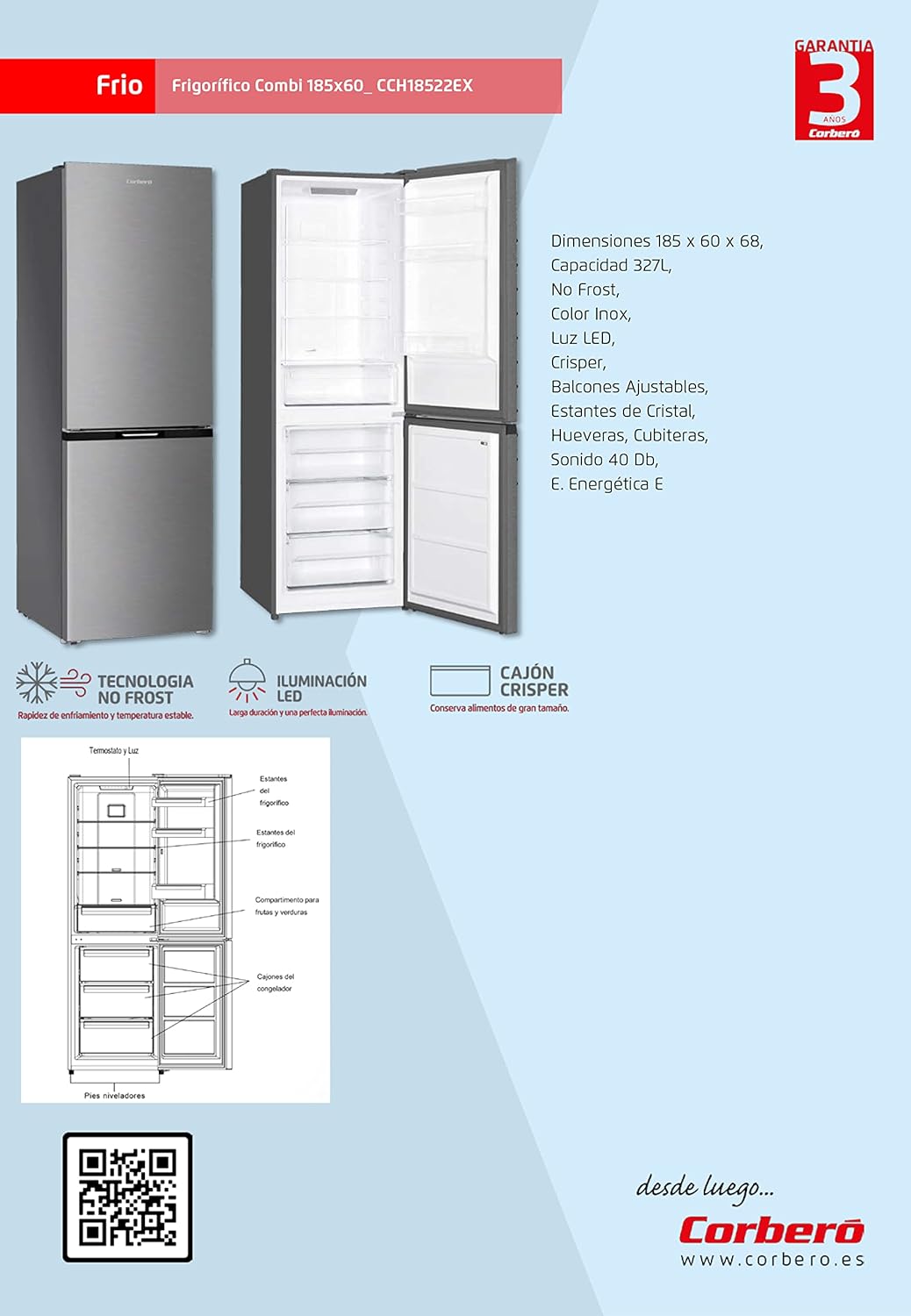 Frigorífico combi Corberó inox 186*60cm CCH18522EX OFERTA