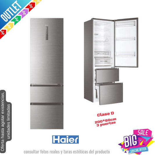 Frigorífico francés Haier inox 200*60cm A3FE837CHJ OUTLET