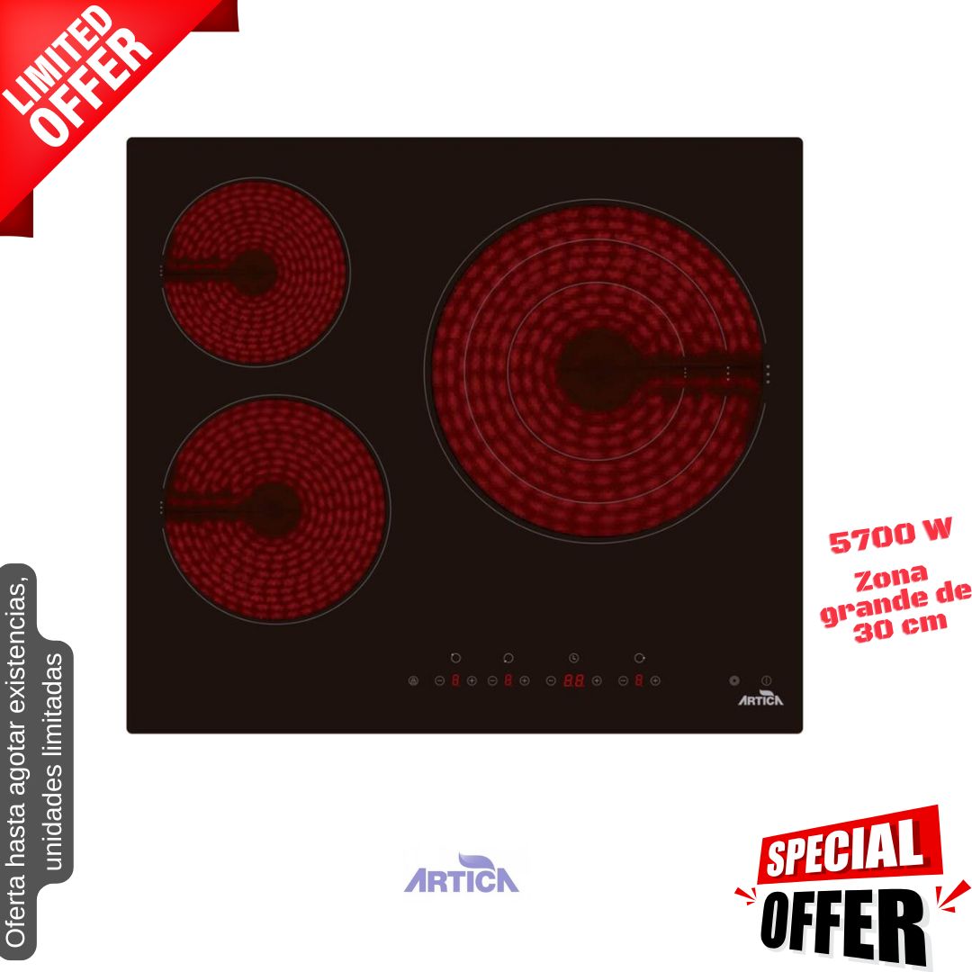 Placa vitrocerámica Artica 3 fuegos AEV6023 OFERTA
