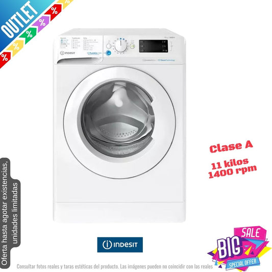 Lavadora Indesit 11kg blanca 1400rpm BWE111496XWV OUTLET