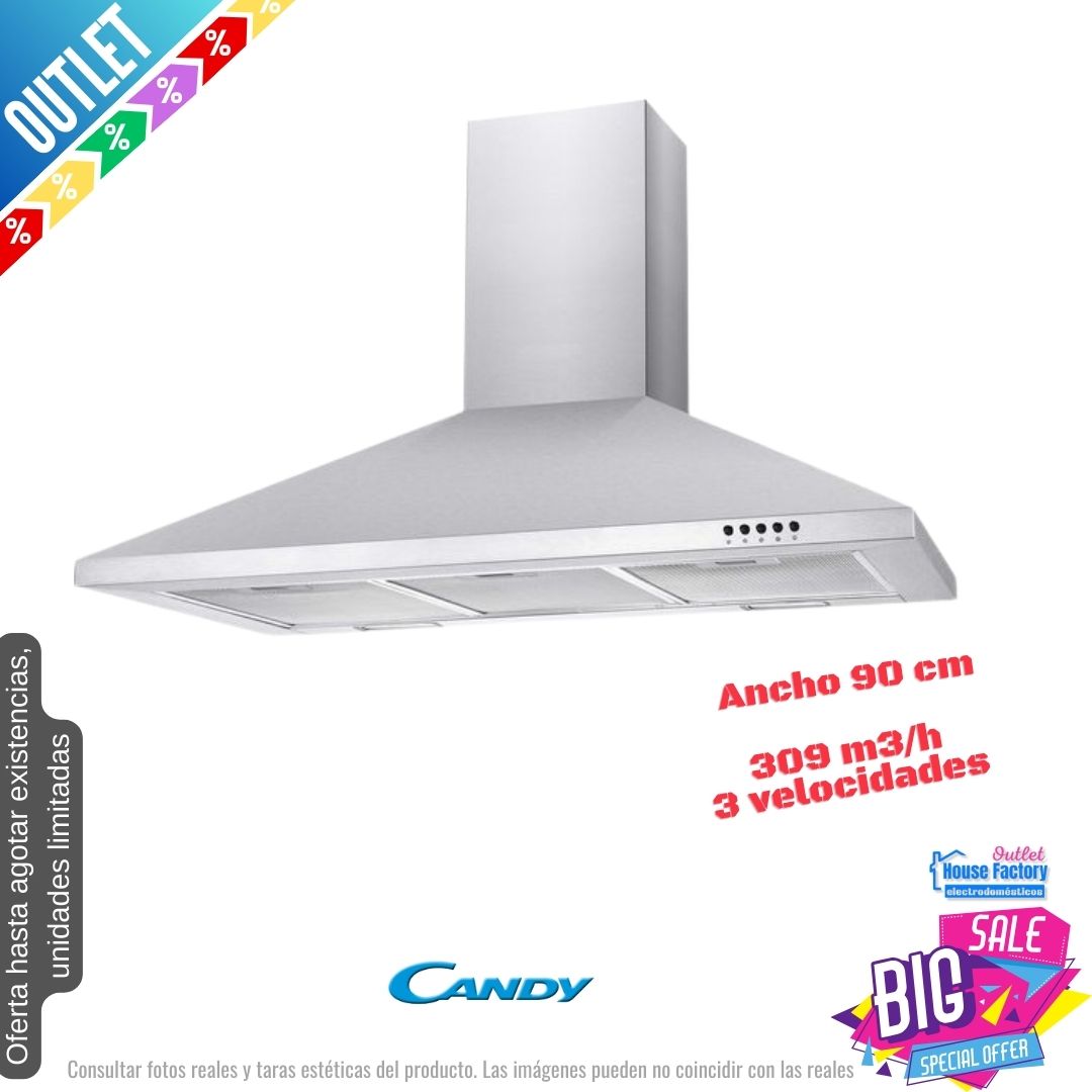 Campana Candy inox 90cm 309m3/h CCE90NX/1 OUTLET