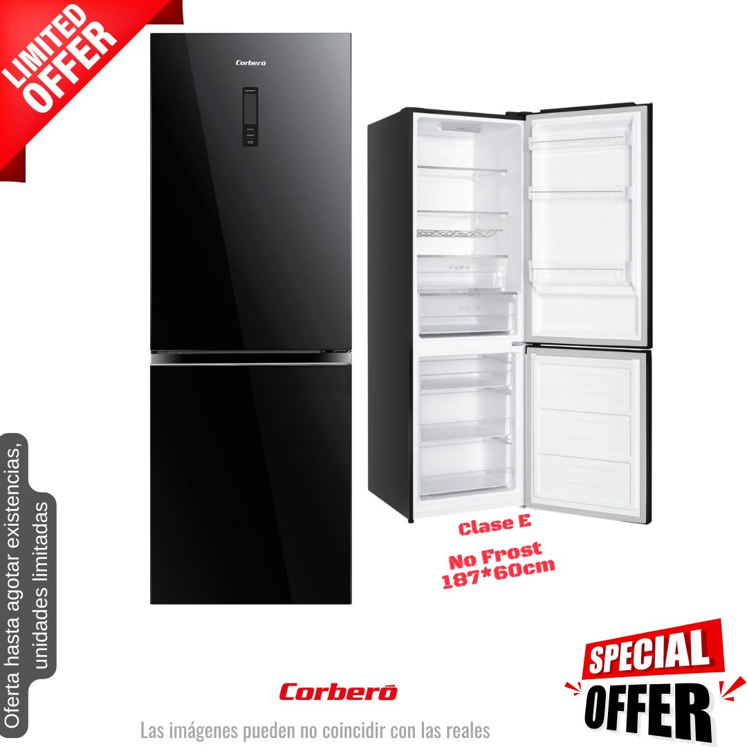 Frigorífico combi Corberó negro cristal 187*60cm (026331) OFERTA