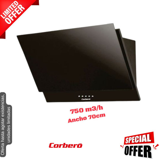 Campana Corberó decorativa negra 70cm 750m3/h CCSP10070PGL OFERTA