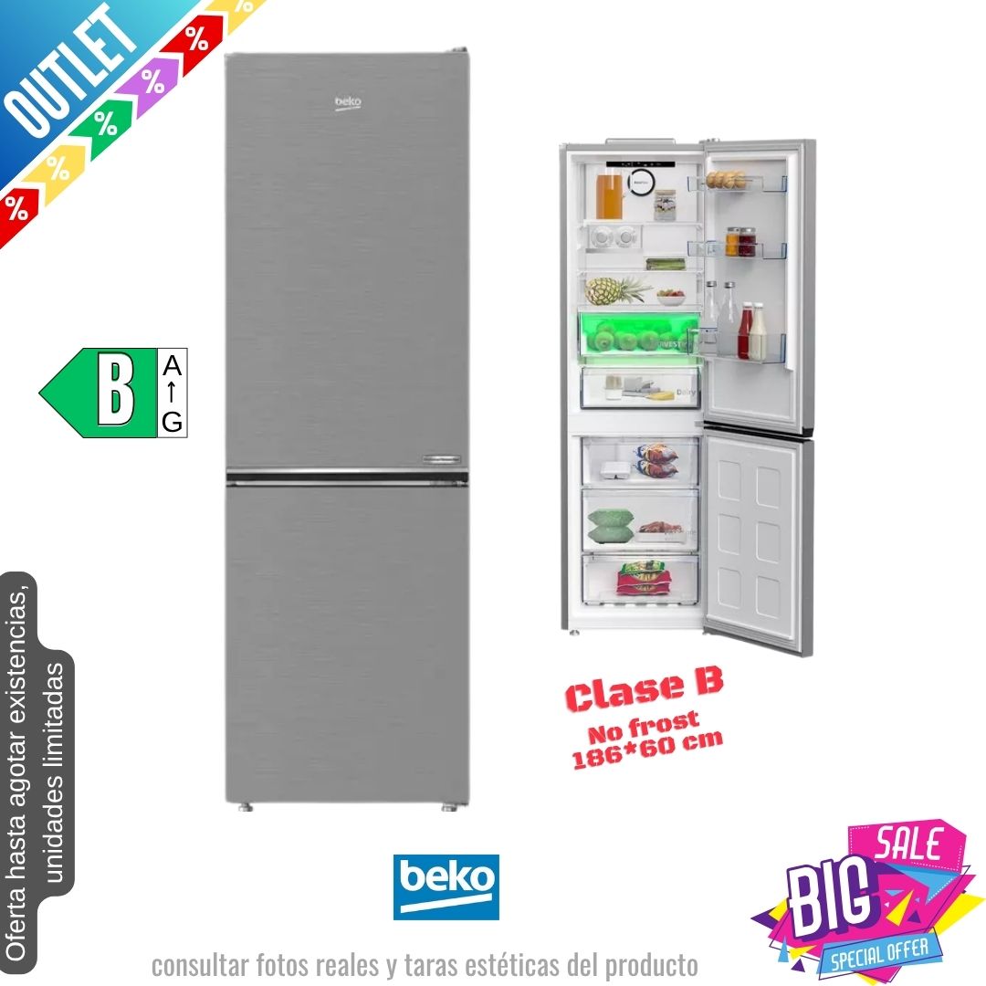 Frigorífico combi Beko inox 186*60cm CNG7686VPS OUTLET