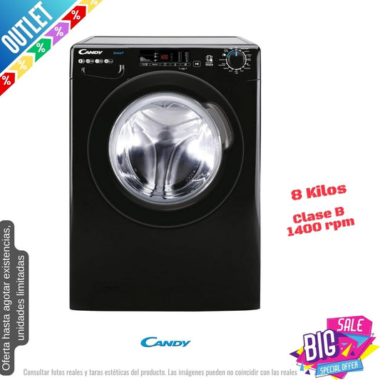 Lavadora Candy 8kg negra 1400rpm CS148TWBB4/1-80 OUTLET