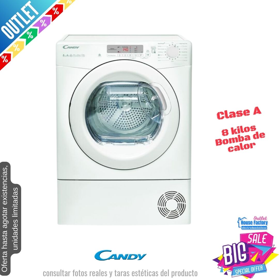 Secadora Candy 8kg bomba de calor blanca CSH82LE-80 OUTLET