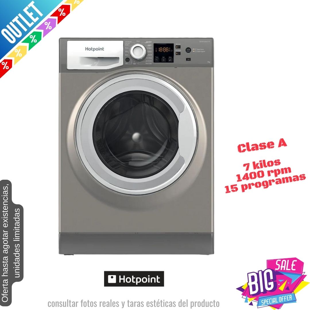 Lavadora Hotpoint 7kg inox 1400rpm NSWR7469GK OUTLET