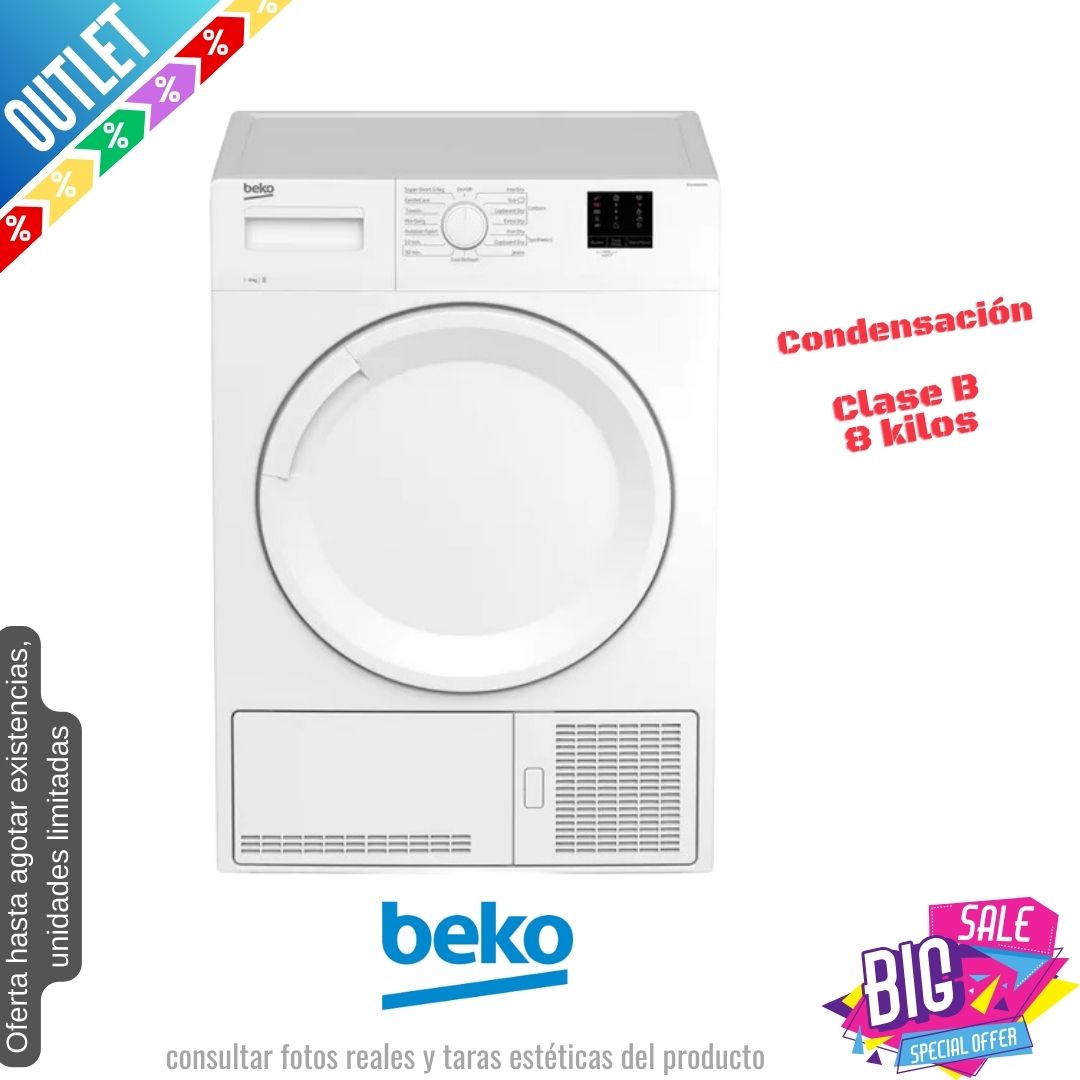 Secadora Beko 8kg condensación blanca DTKCE80021W OUTLET