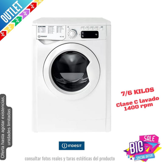 Lavasecadora Indesit 7/6kg blanca 1400rpm EWDE761483W OUTLET