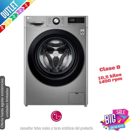 Lavadora LG 10.5kg inox 1400rpm F4V310SNE OUTLET