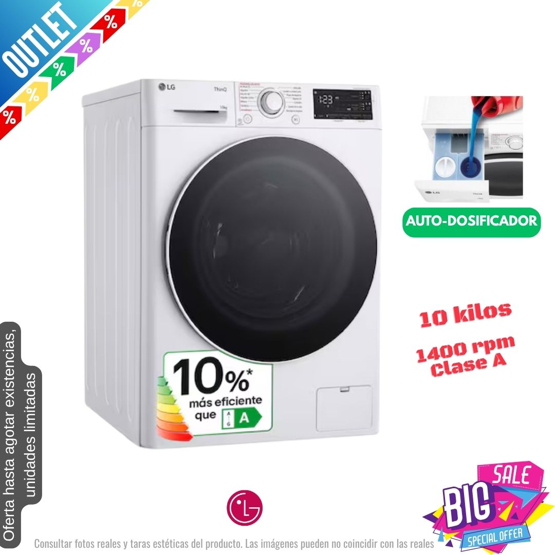 Lavadora LG 10kg blanca 1400rpm (026383) OUTLET