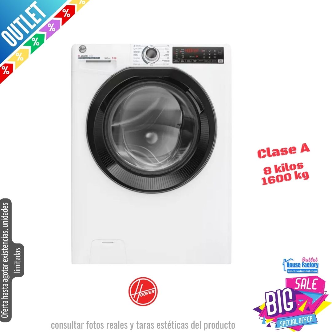 Lavadora Hoover 8kg blanca 1600rpm H3WPS686TAMB6-80 OUTLET