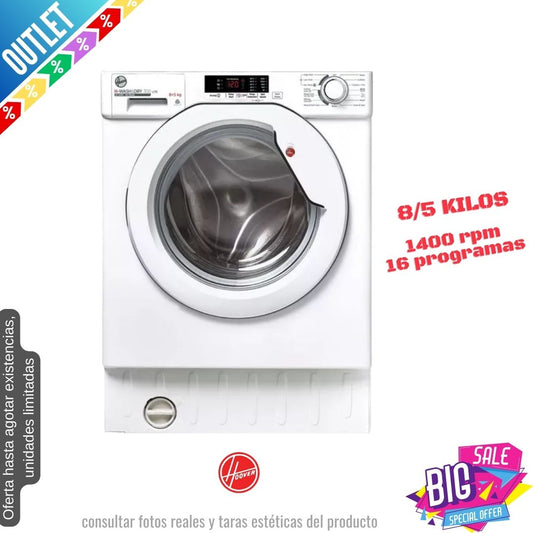 Lavasecadora Hoover 8/5kg blanca 1400rpm integración HBD485D2E/1-80 OUTLET