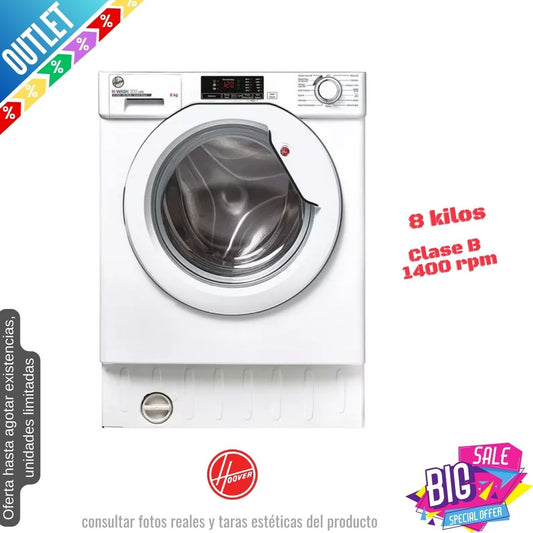 Lavadora Hoover 8kg blanca integración 1400rpm HBWS48D1W4-80 OUTLET