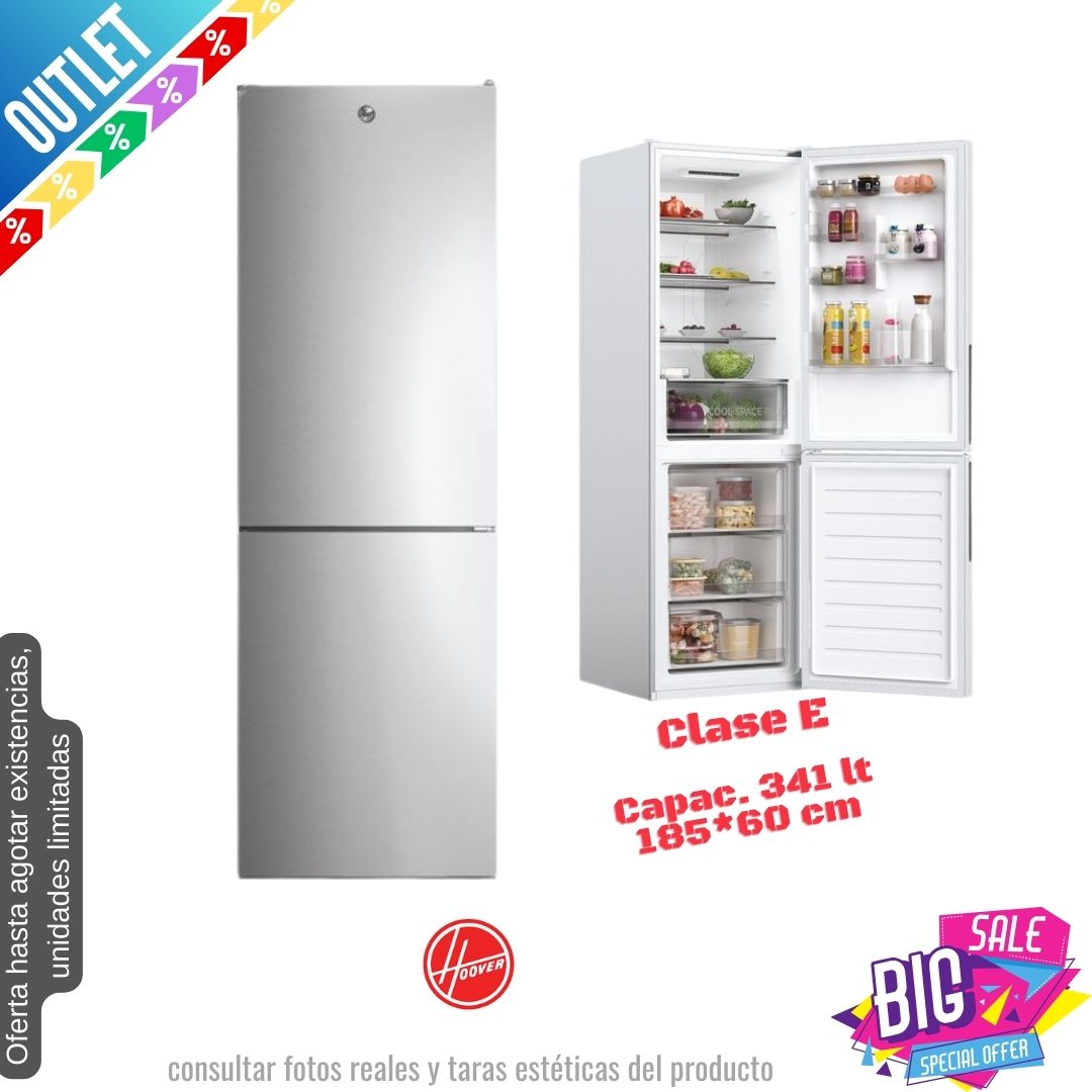 Frigorífico combi Hoover inox 185*60cm HOCE4T618ESK OUTLET