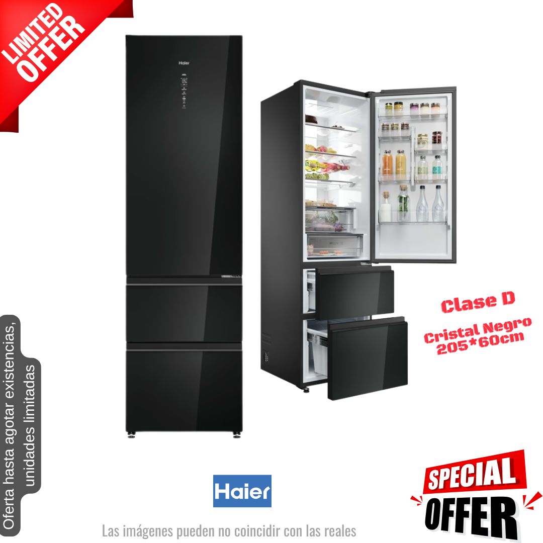 Frigorífico francés Haier cristal negro 205*60cm HTW7620DNGB OFERTA