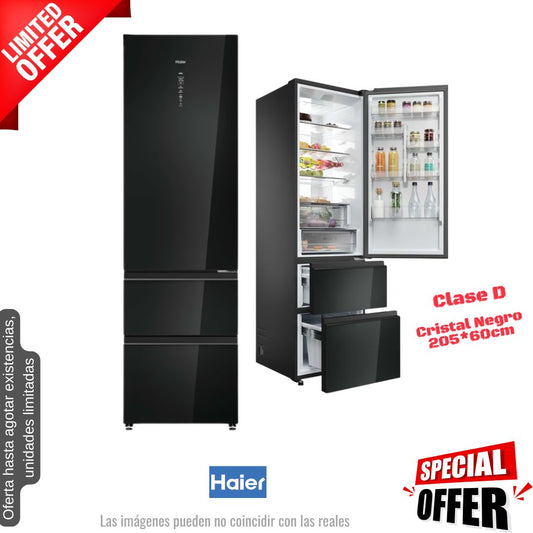 Frigorífico francés Haier cristal negro 205*60cm HTW7620DNGB OFERTA