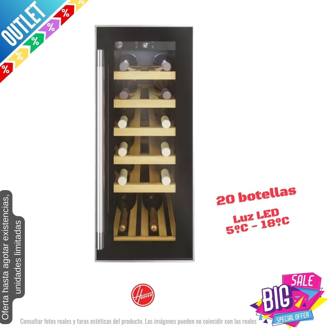 Vinoteca Hoover negra 20 botellas HWCB30UK OUTLET