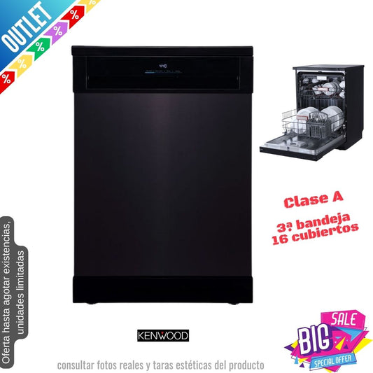 Lavavajillas Kenwood negro 60cm 16 servicios KDW16T23 OUTLET