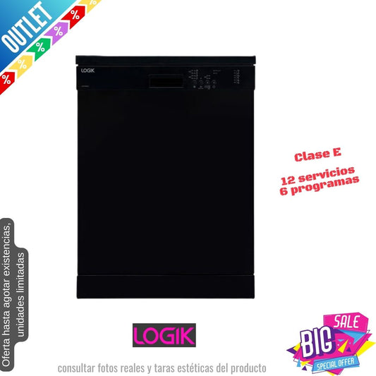 Lavavajillas Logik negro 60cm 12 servicios LDW60B22 OUTLET